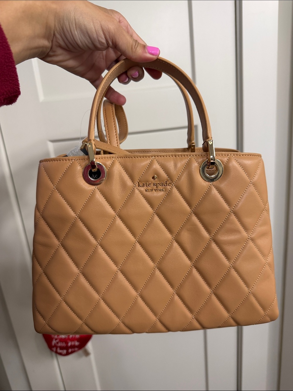 Kate Spade Quilted Tan Leather Satchel with Gold Hardware